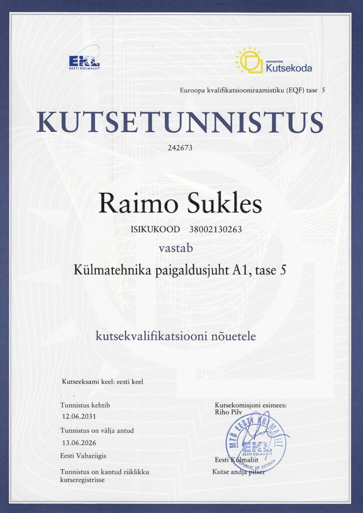 Kylmatehnika_kutsetunnistus_Raimo